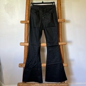 High Waisted Wet Look Bell Bottoms